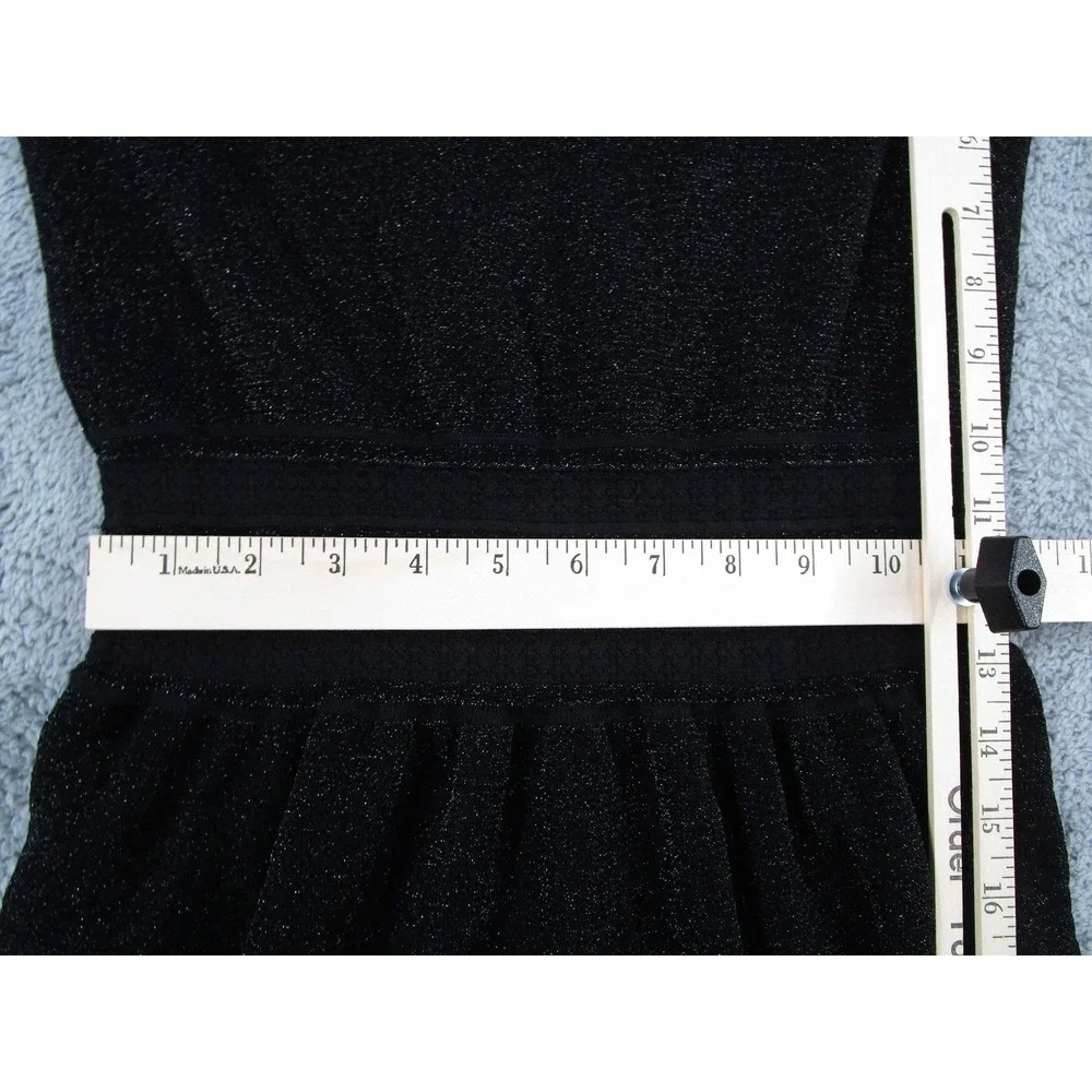 Tory Burch Black Metallic Knit Dress Ruffle Neck Long Sleeve Wool Blend XS 31060